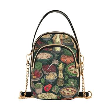 Imagem de GAIGEO Crossbody feminino de crisântemo branco e marrom, bolsa pequena com alça de ombro, bolsas transversais confortáveis, Pizzas-4, One Size