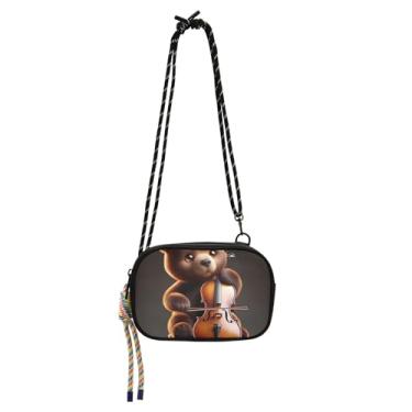 Imagem de TSENQUE Bolsa tiracolo fofa para violoncelo e música de urso pequena bolsa para celular bolsa feminina