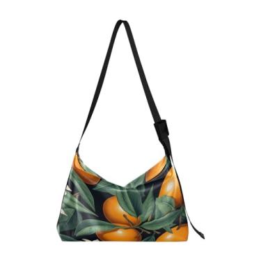 Imagem de Bolsa tiracolo masculina Autumn Fruits Pumpkins de couro, bolsa transversal grande, bolsa de couro com alça de ombro, Frutas e folhas laranjas-4, One Size