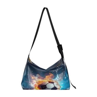 Imagem de GAIGEO Bolsa tiracolo grande com várias maçãs e flores verdes, bolsa de couro vegano, bolsa de ombro feminina, Fire Soccer Ball Sports-1, One Size