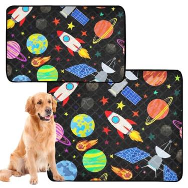 Imagem de TSENQUE Almofadas de xixi laváveis para cães, foguetes de desenho animado, preto, reutilizável para animais de estimação, antiderrapante, impermeável, tapetes de parto para cães, pequeno x pacote com