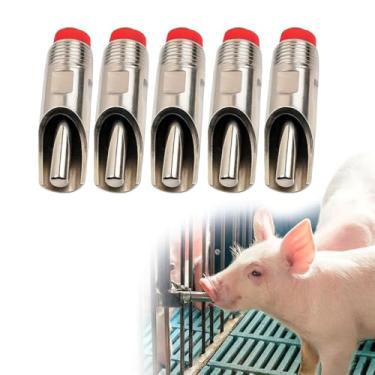 Imagem de Kit 5 Bebedouros Chupetas Aço Inox Para Suíno Porco Leitão