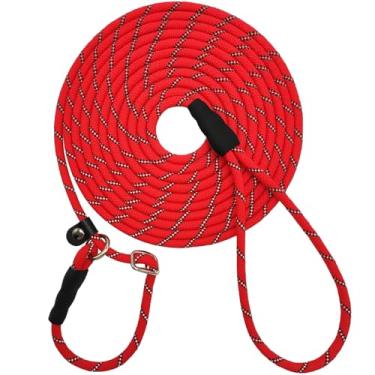 Imagem de SEPXUFORE Coleira refletiva longa antiderrapante para cães antiasfixia, 30 pés/50 pés, coleira de treinamento de corda para cães médios e pequenos (9 m, vermelha)
