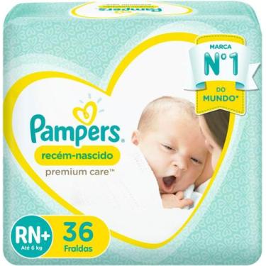 Imagem de Fralda descartavel pampers premium care rn c/ 36 unidades, RN, 36