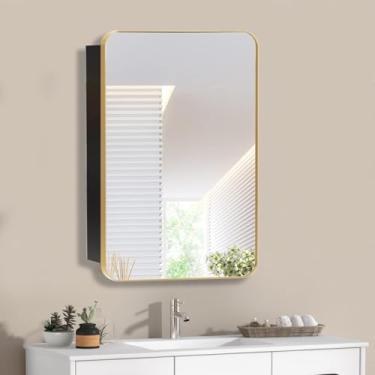 Imagem de HESONTH Armário de remédios com espelho design moderno armário de armazenamento de banheiro de fazenda para banheiro, cozinha, lavanderia (50 x 66, ouro)