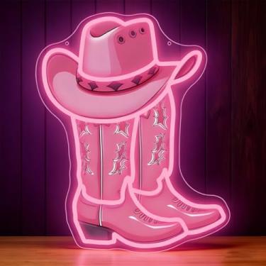 Imagem de Bota de caubói, sinal neon, chapéu de caubói, luz neon, 41 x 31 cm, letreiro de LED para decoração de parede, letreiros iluminados para quarto e sala de jogos, presentes para entusiastas de rodeio de