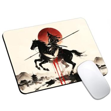 Imagem de Mouse pad de samurai japonês abstrato pequeno, mouse pad de computador para mesa, base de borracha antiderrapante para laptop, design quadrado de 24 x 20 cm para acessórios de mesa de casa e