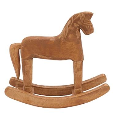 Imagem de LiebeWH Cavalo de Balanço de Madeira, Cavalo de Tróia Esculpido Em Pinho, Decoração de Mesa Artesanal, Peça de Decoração Com Detalhes de de Boa Sorte para Escritório Doméstico, Estátuas Equestres de