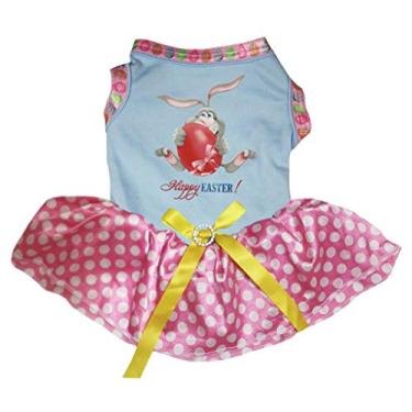 Imagem de Petitebella Vestido de cachorro de páscoa feliz coelho ovo (azul/rosa, grande)