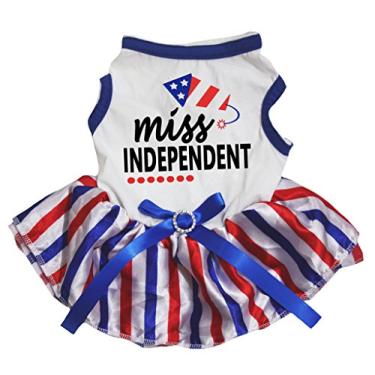 Imagem de Petitebella Vestido para cachorro Miss Independent Rocket (branco/listras RWB, PP)