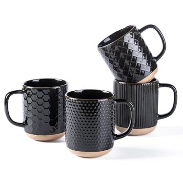 Imagem de GBhome Conjunto de 4 canecas de café de cerâmica, 340 g feito à mão em grés com alça grande para cappuccino/latte/chá/cacau quente, lava-louças e micro-ondas, preto