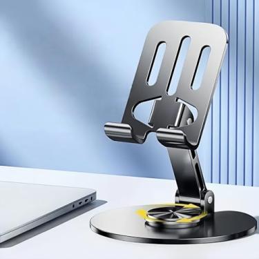Imagem de Suporte de telefone de metal para transmissão ao vivo, suporte de mesa ajustável giratório de 360° para smartphones e tablets, suporte de mesa dobrável, suporte portátil para casa e escritório