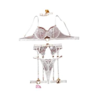 Imagem de Conjunto De Lingerie Sexy De Renda Transparente Para Mulheres, 5 Peças