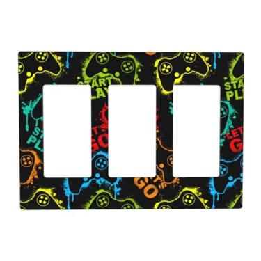 Imagem de ybclf Placa decorativa para controle de videogame, interruptor de luz de 3 faixas, placas decorativas de parede com balancim triplo para banheiro, quarto, cozinha
