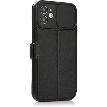 Imagem de KKFAUS Capa carteira para iPhone 13/13 Mini/13 Pro/13 Pro Max, capa protetora magnética de couro PU com bloqueio de RFID proteção de lente completa (cor: preto, tamanho: 13 6,1 polegadas)