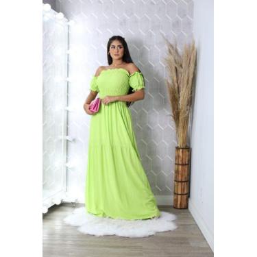 Imagem de Vestido longo cigana com elastex de tecido viscolinho - SP STORE, Verd