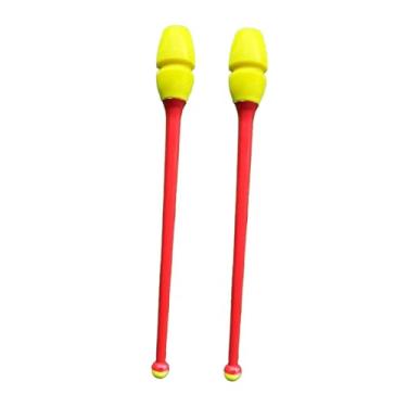 Imagem de predolo Conjunto de 2 maças de ginástica rítmica de 45,5 cm (17,91 polegadas), equipamentos portáteis para treinamento de ginástica, adereços de dança para, Cabeça Amarela Vara Vermelha