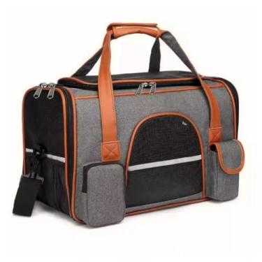 Imagem de Bolsa de Transporte Pet Luxo 50x30x29cm em Couro PU – Bolsa de Viagem para Cães e Gatos até 10kg(Cinza Escuro)