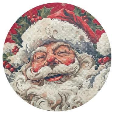 Imagem de xigua Jogo americano redondo de Natal Papai Noel, conjunto de 6, tapete de mesa redondo antiderrapante resistente ao calor, tapetes de mesa de 48 cm para decoração de cozinha, jantar e festa