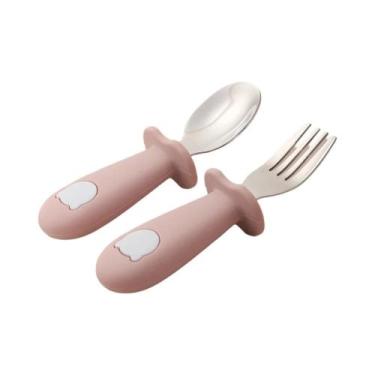 Imagem de Colher E Garfo De Silicone Para Bebê Panda Utensílios De Alimentação E