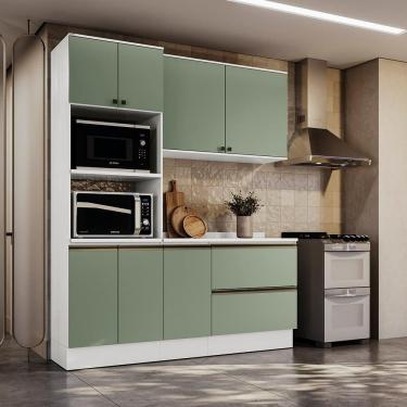 Imagem de Armário De Cozinha Compacta Torre Quente 100% Mdf 190cm Branco/verde Celeste Kappesberg