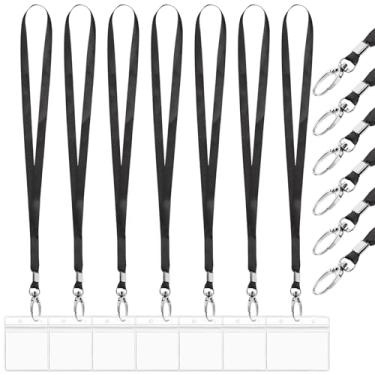 Imagem de Swpeet 50 unidades de suporte de crachá de identificação de plástico transparente à prova d'água de 8,4 cm x 9,9 cm com kit de cordão preto de 45 cm, crachás de crachá com zíper resselável para