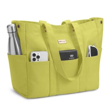 Imagem de TOPDesign Bolsa grande de lona para mulheres, bolsa de ombro com manga e bolsos para laptop, tudo para viagens, trabalho, Verde claro, Large