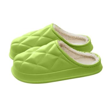 Imagem de Pantufas femininas modernas e casuais de inverno com bico fechado e forradas com lã, Verde, 36
