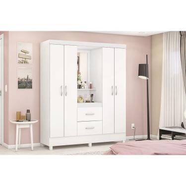 Imagem de Guarda Roupa Solteiro 4 Portas e 2 Gavetas c/ 1 Espelho Capelinha Lord Branco/Rosa/Branco - Demóbile