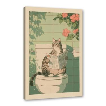 Imagem de Tela de arte de parede japonesa para banheiro com gatos ler jornal flor abstrata impressão animal engraçado pintura zen minimalista casa spa decoração banheiro (SKU2,40.6x50.8 cm = (40x50 cm