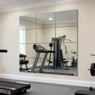 Imagem de yuzeyurun Espelho de parede de comprimento total de vidro, conjunto de 12 peças de azulejos de espelho de parede de 30 cm × 35 cm, espelho de academia em casa, espelho de corpo inteiro para quarto