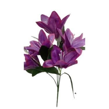 Imagem de Lírio Artificial Realista com 5 Flores, Galho Decorativo para Arranjos, Buquês e Decoração de Ambientes(2,Roxo)
