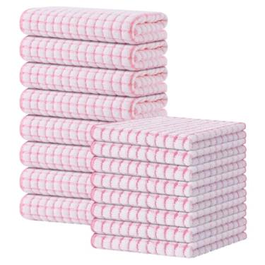Imagem de Kitinjoy Conjunto de toalhas de cozinha e panos de prato de algodão, 16 x 25 polegadas e 30 x 30 cm a granel, toalhas de mão super macias e absorventes para secagem de cozinha, rosa