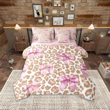 Imagem de Conjunto de edredom de casal com desenho animado com laço e estampa de girafa selvagem, edredom com edredom, plano, lençol com elástico, fronhas, fronhas