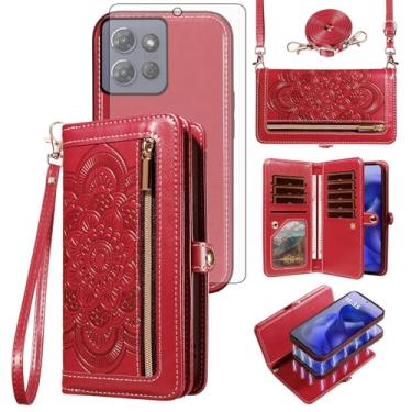Imagem de Asuwish Capa de celular para Motorola Moto G 5G 2025 com zíper carteira destacável com protetor de tela de vidro temperado, alça transversal para pulso mandala flor flip porta-cartões G5G 5 G G5