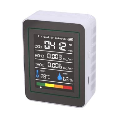 Imagem de Vroomoto 5 em 1 medidor de HCHO, temperatura portátil e medidor de humidade com ecrã de cor para casa, escritório, veículo, detetar CO2 TVOC (MT05 branco)