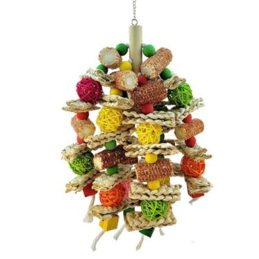 Imagem de Generic Grande brinquedo de mastigar papagaio colorido madeira gaiola brinquedo natural nozes de milho papagaio brinquedo para araras cinzentas africanas cacatuas e outros pássaros grandes