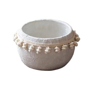 Imagem de Vaso de flores branco padrão de trama redonda com franja vaso de plantas com orifício de drenagem, vaso de flores de cimento para varanda, sala de estar, cozinha, recipiente de plantas (2 tamanhos