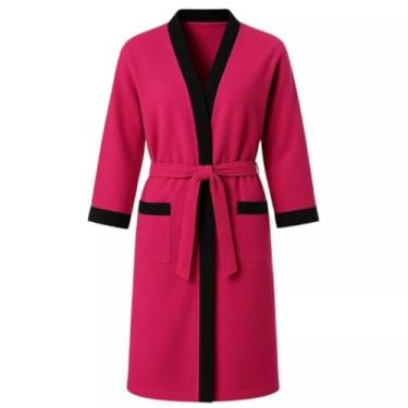Imagem de Roupão de Banho Unissex Adulto – Tecido Atoalhado Confortável, Ideal para Casa, Relaxamento e Após Banho (Pink c preto)