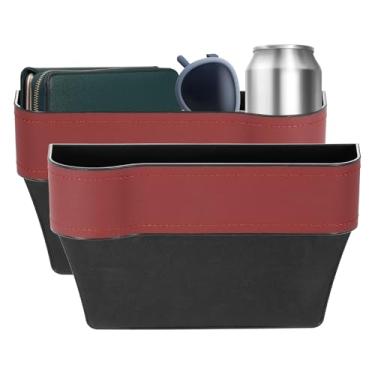 Imagem de HARFINGTON 2 organizadores de enchimento de lacunas de assento de carro 26 x 16 x 7 cm + couro universal organizador de carro caixa de armazenamento entre o assento e o console (esquerda + direita