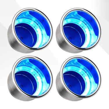 Imagem de Suporte para copo de barco de LED azul, suporte de copo polido de aço inoxidável para barco, 12V, à prova d'água para campista de barco náutico Rv (4 peças)