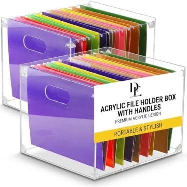 Imagem de Caixa de suporte de arquivo de acrílico com alças - Caixa de pasta de arquivos suspensa de acrílico transparente para tamanho carta/A4 - Organizador de mesa para escritório (sem divisória)