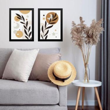 Imagem de Kit 2 Quadros Sala Boho - Folha Lua Estrela 33X24Cm - Vidro