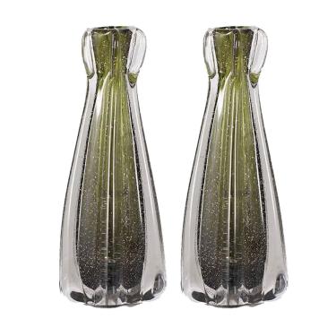 Imagem de Kit 2 Vaso Murano Vidro Cristal 18X6,5Cm Decoração Verde