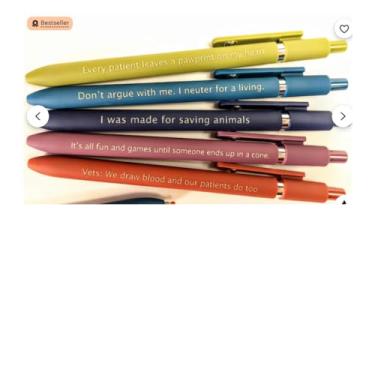 Imagem de Conjunto de 10 canetas com citação veterinária com frases engraçadas e bobas com frases engraçadas e animais de estimação, artigos de papelaria, suprimentos de escrita, presentes fofos para animais de
