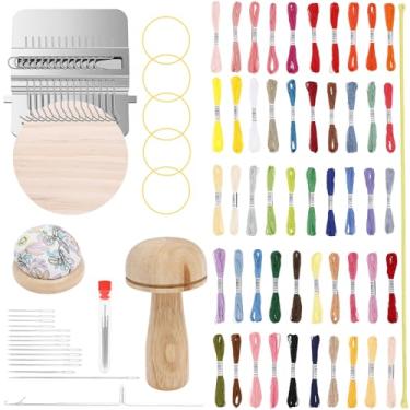 Imagem de UKQRRTC Darning Mushroom, Darning Loom com agulhas de costura de olhos grandes, fios coloridos inspiram criatividade para meias, chapéus, calças, suéteres, reparos de costura e projetos de artesanato