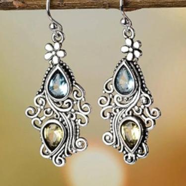 Imagem de Brincos boêmios vintage banhados a prata delicados brincos florais de cristal de lágrima para mulheres, One Size, Cobre, Sem pedra preciosa