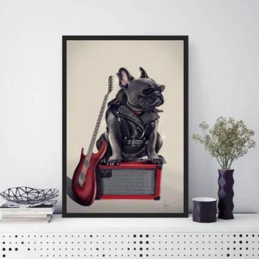 Imagem de Quadro Bulldog Francês Rock 24X18 Com Vidro - Madeira Preta