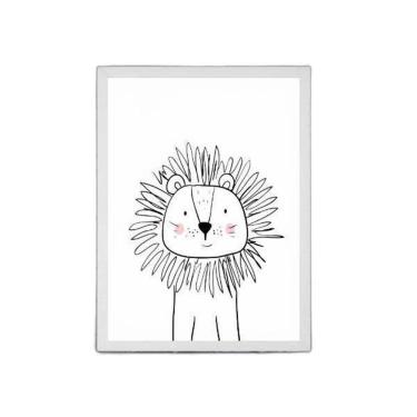 Imagem de Quadro Infantil Leãozinho 45x34cm - Vidro e Moldura Branca