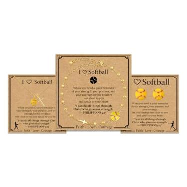 Imagem de FUSAHURIY Conjunto de brincos e colar com cruz de softbol/futebol/voleibol/basquete/futebol para mulheres, banhado a ouro 18 k, joias esportivas inspiradoras cristãs para presentes de fim de temporada